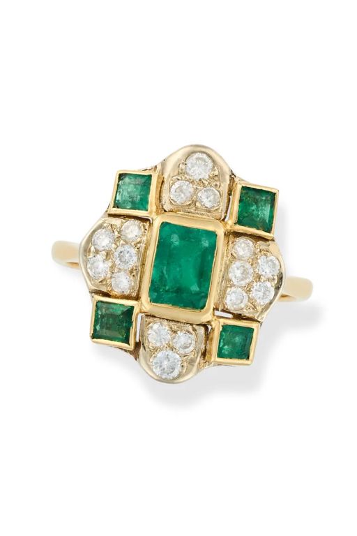 18k Gold Emerald and Diamond Ring