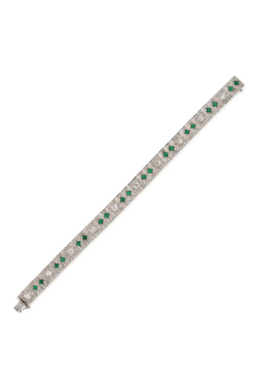 18k Gold Diamond and Emerald Bracelet