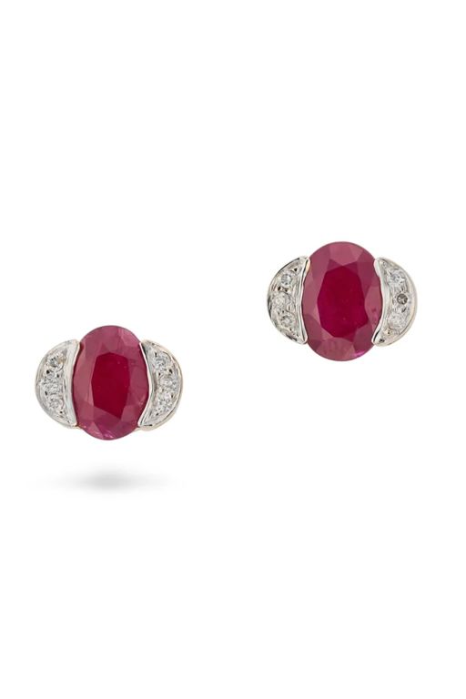 Pair of 18k Gold Ruby and Diamond Earrings