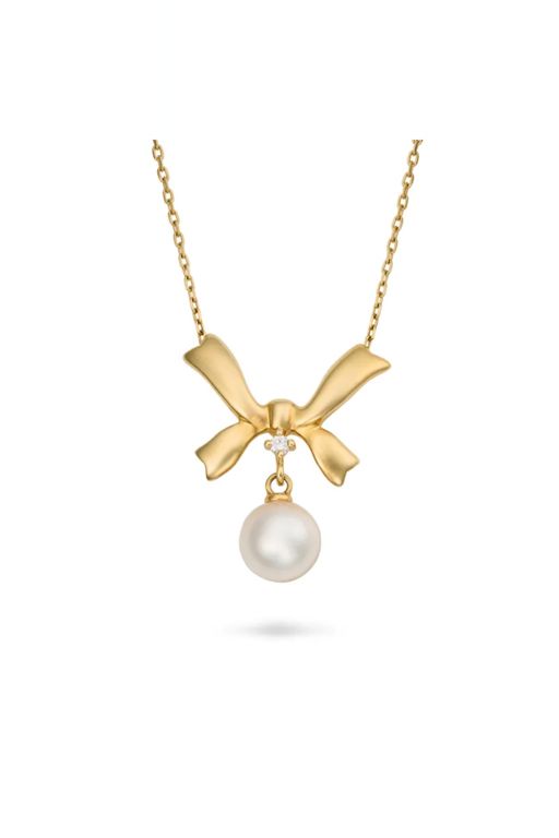 18k Gold Pearl and Diamond Pendant Necklace