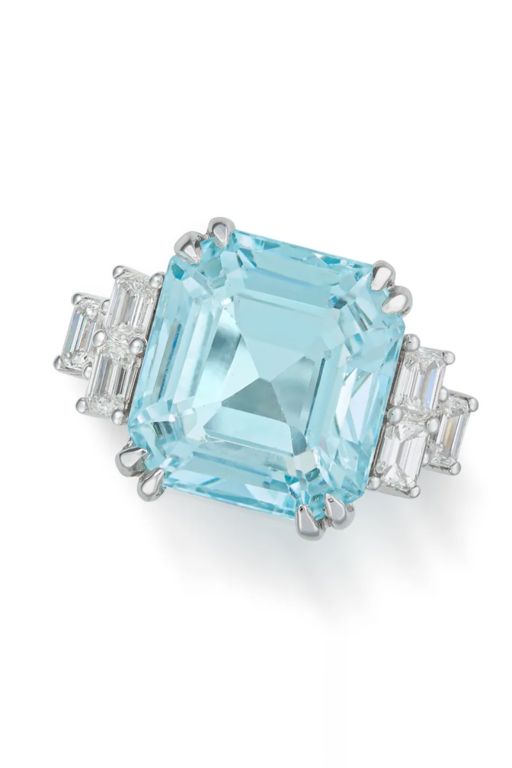 18k Gold Aquamarine and Diamond Ring