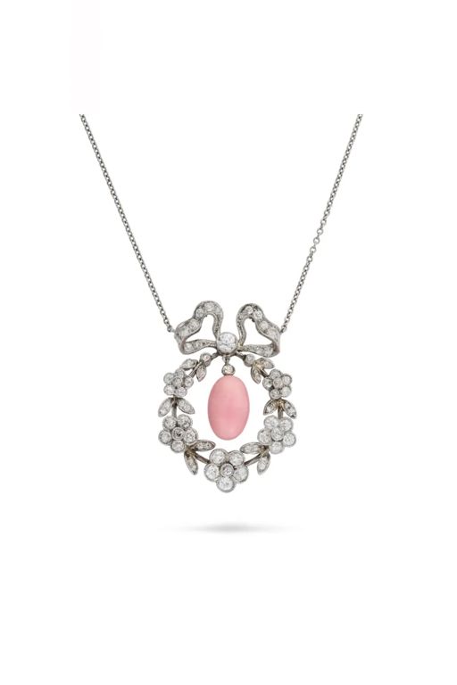 Platinum Pearl and Diamond Pendant Necklace