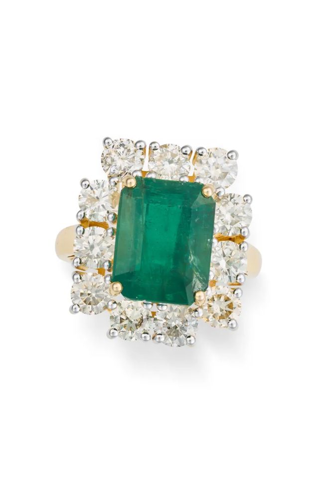 14k Gold Emerald and Diamond Ring