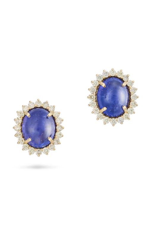 Pair of 14k Gold Tanzanite and Diamond Earrings