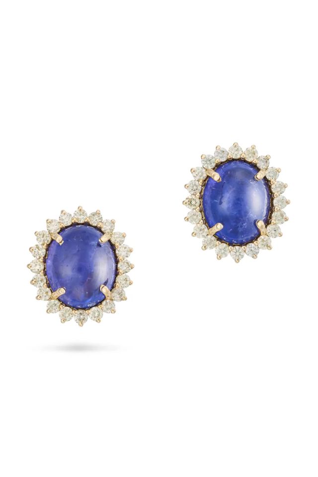 Pair of 14k Gold Tanzanite and Diamond Earrings