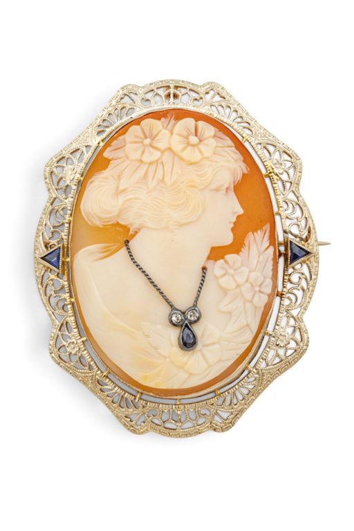 14k Gold Sapphire and Diamond Brooch/Pendant