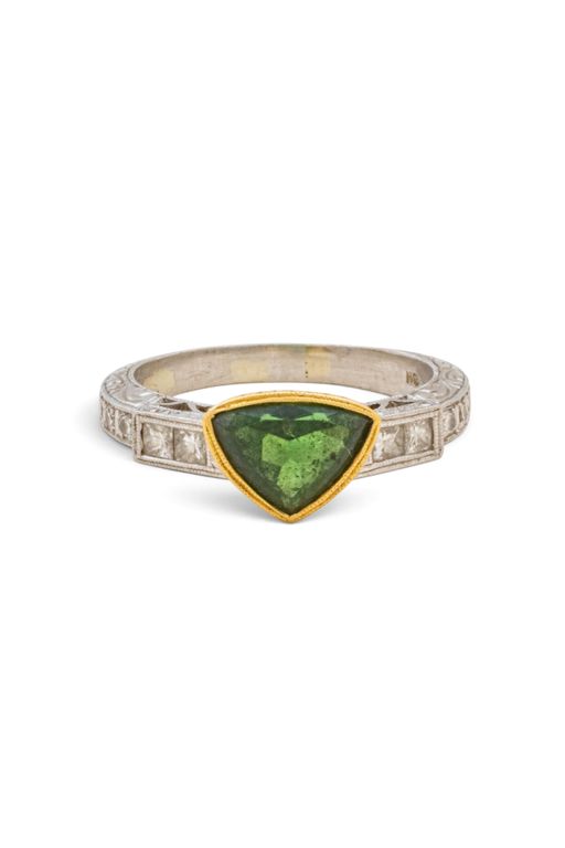 Platinum, 18k Gold Tourmaline and Diamond Ring