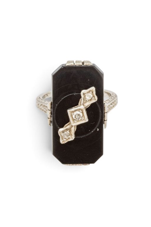 14k White Gold Onyx and Diamond Ring