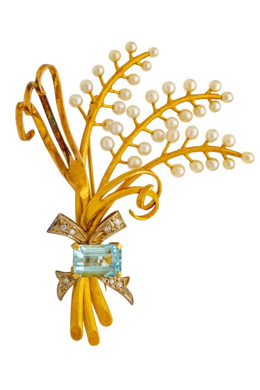 18k Gold Multi-Gem Brooch