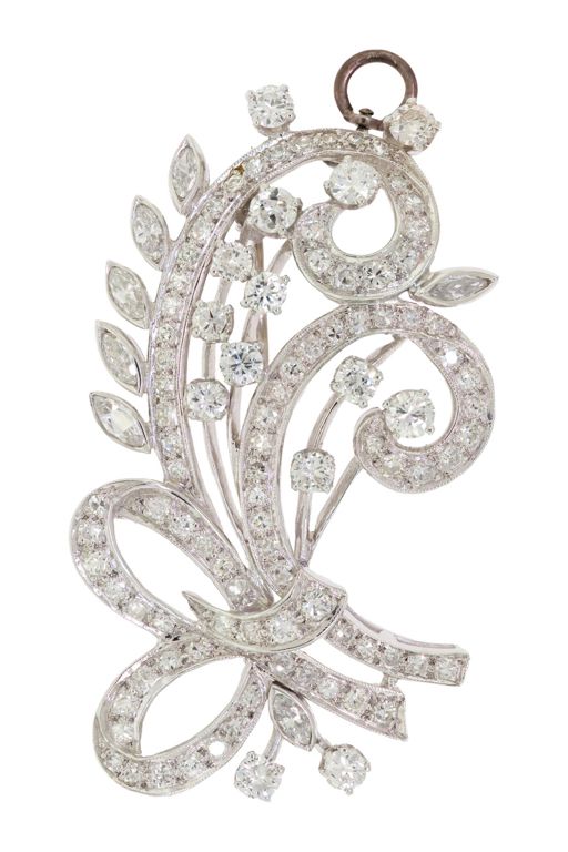 Platinum Diamond Pendant Brooch