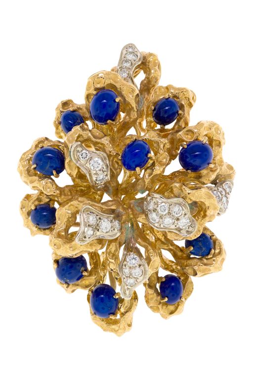 18k Gold Lapis Lazuli and Diamond Pendant Brooch