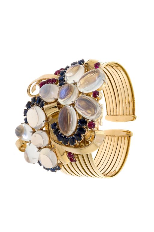 Gold Multi-Gem Bracelet and Brooch