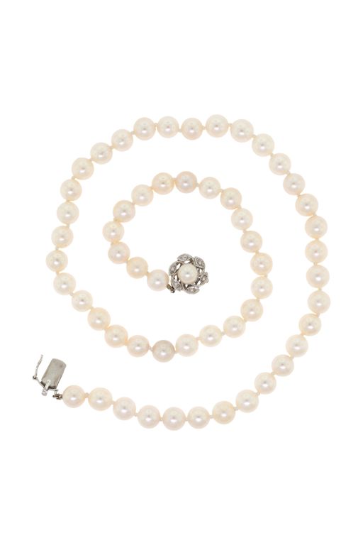 14k Gold Pearl and Diamond Necklace