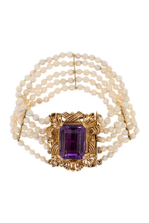 14k Gold Pearl and Amethyst Bracelet