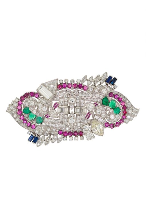 Platinum and 14k Gold Multi-Gem Brooch
