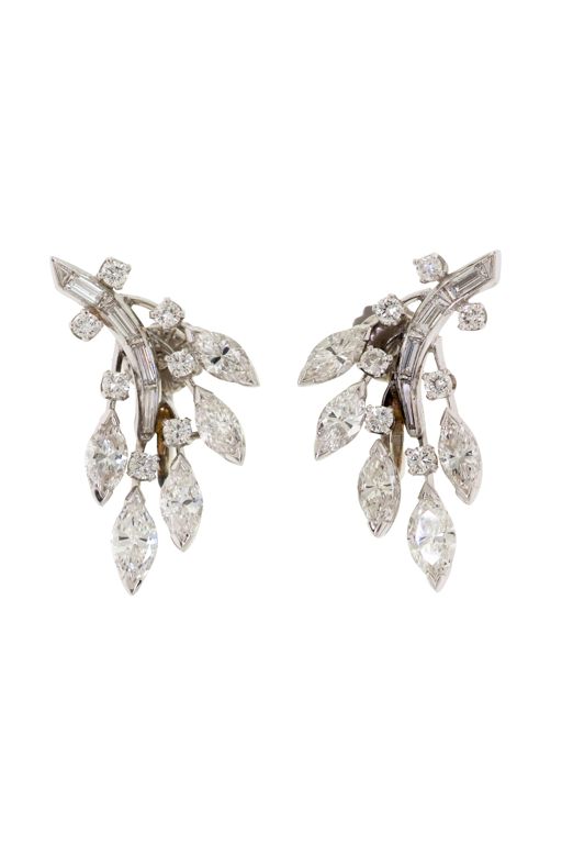 Pair of Platinum and 14k Gold Diamond Earrings