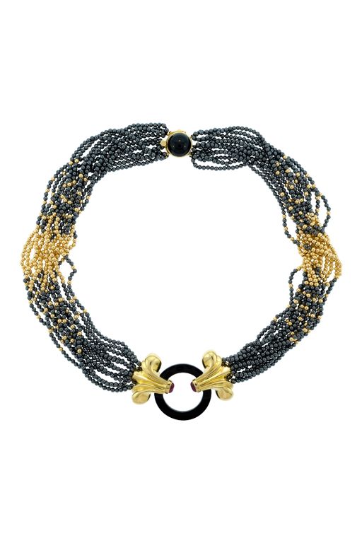 18k Gold Onyx and Tourmaline Necklace