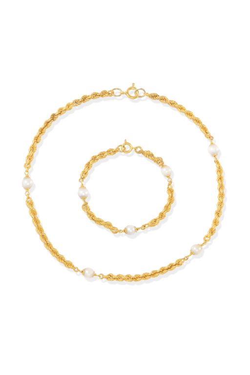 18k Yellow Gold Pearl Jewelry Set