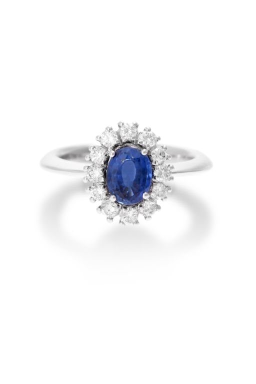 18k White Gold Sapphire and Diamond Cluster Ring