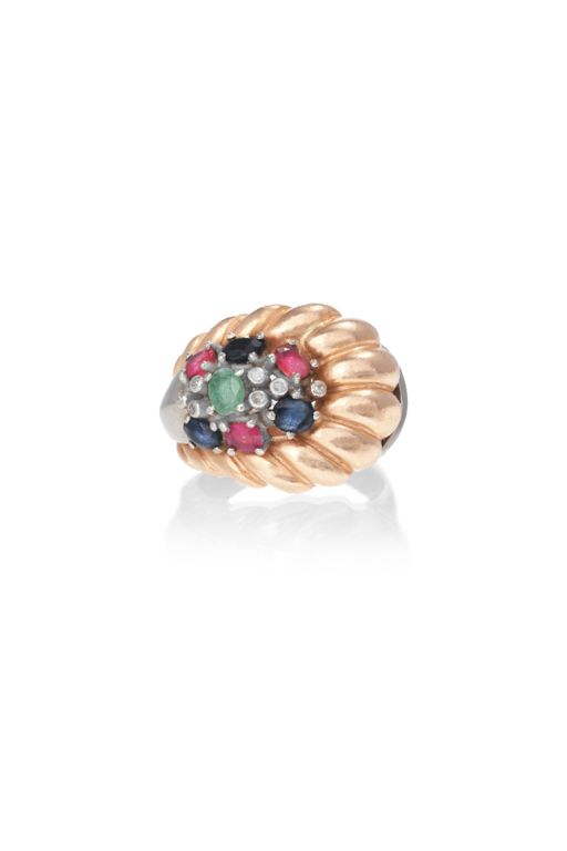14k White and Rose Gold Multi-Gem Ring
