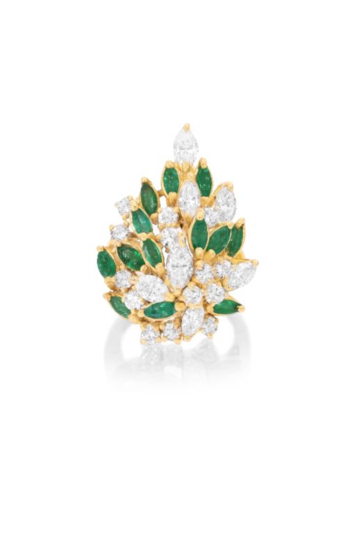 18k Yellow Gold Diamond and Emerald Ring