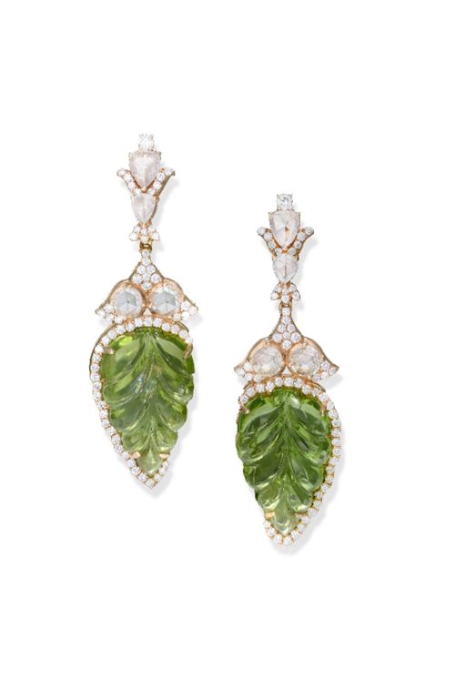 18k Rose Gold Peridot and Diamond Dangle Earrings