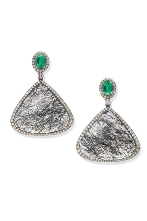 14k Gold and Silver Multi-Gem Dangle Earrings
