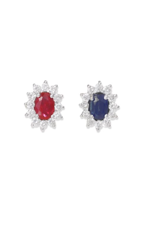 18k Gold Sapphire, Ruby and Diamond Stud Earrings
