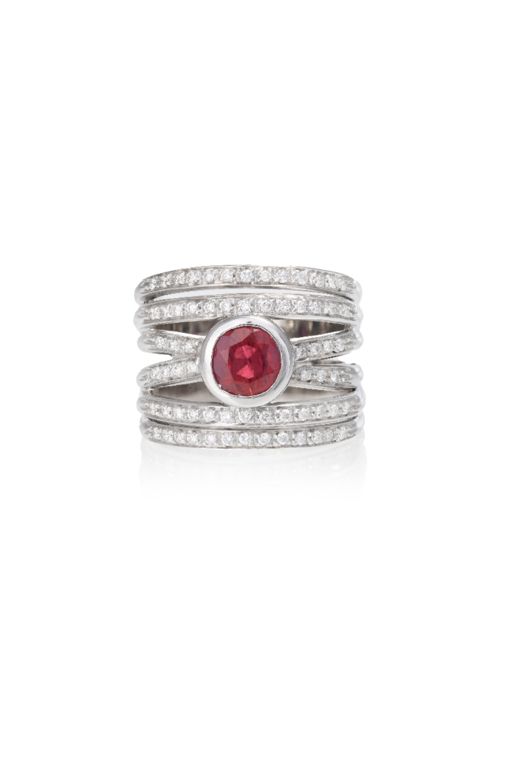 18k White Gold Ruby and Diamond Band Ring