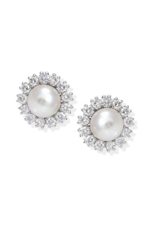 18k White Gold Pearl and Diamond Clip Earrings
