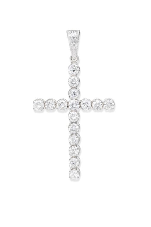18k White Gold Diamond Cross Pendant