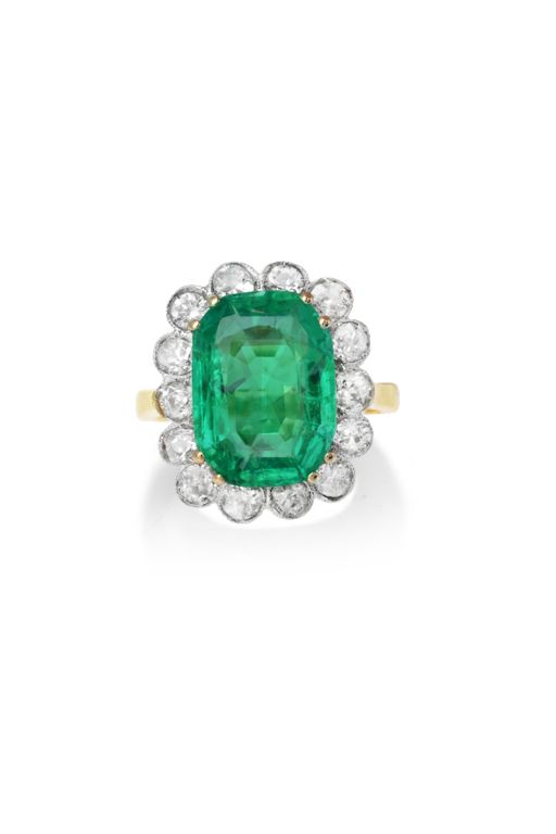 18k Yellow Gold Emerald and Diamond Ring