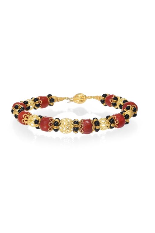 18k Yellow Gold Coral and Onyx Bracelet
