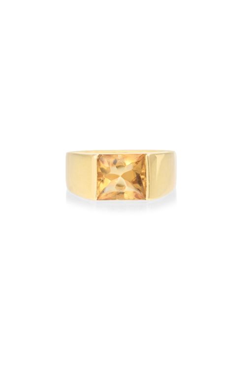 18k Yellow Gold Citrine Quartz Tank Ring
