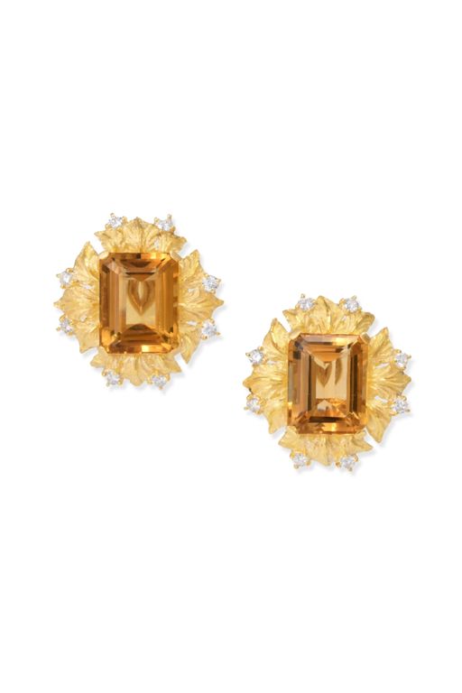18k Yellow Gold Citrine and Diamond Clip Earrings