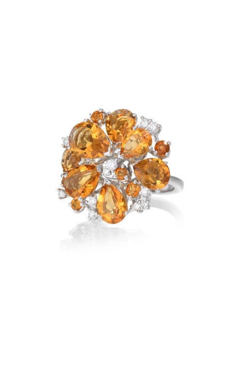 18k White Gold Quartz and Diamond Flower Ring