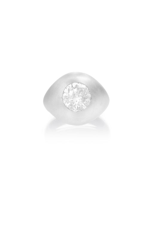 18k White Gold Diamond Dome Signet Ring