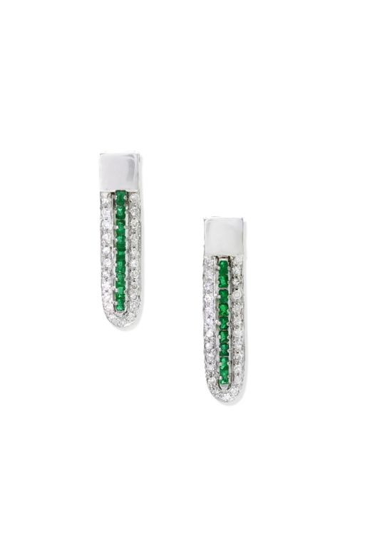 18k White Gold Emerald and Diamond Dangle Earrings