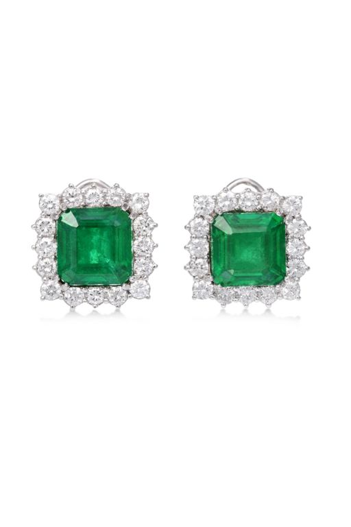 18k White Gold Emerald and Diamond Earrings