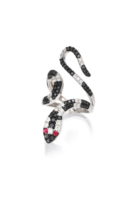 18k White Gold Diamond and Ruby Snake Ring