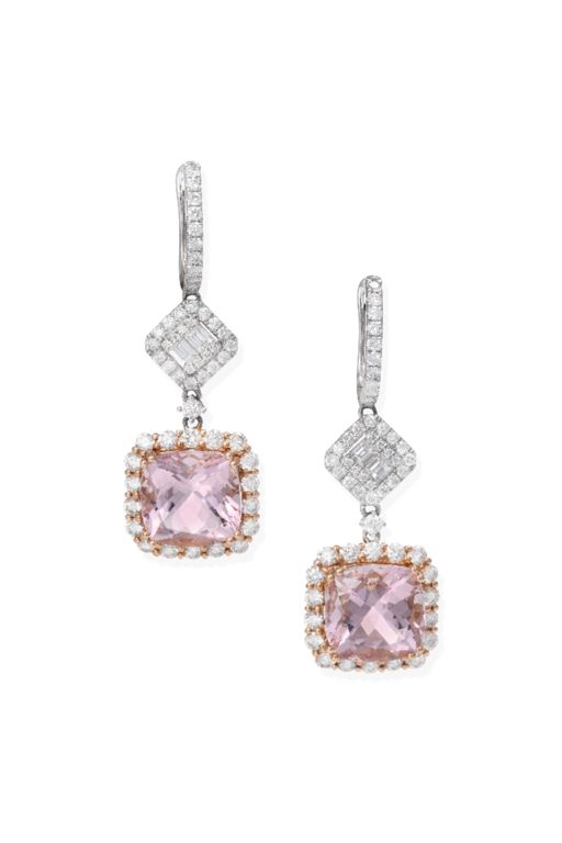 18k Gold Morganite and Diamond Dangle Earrings