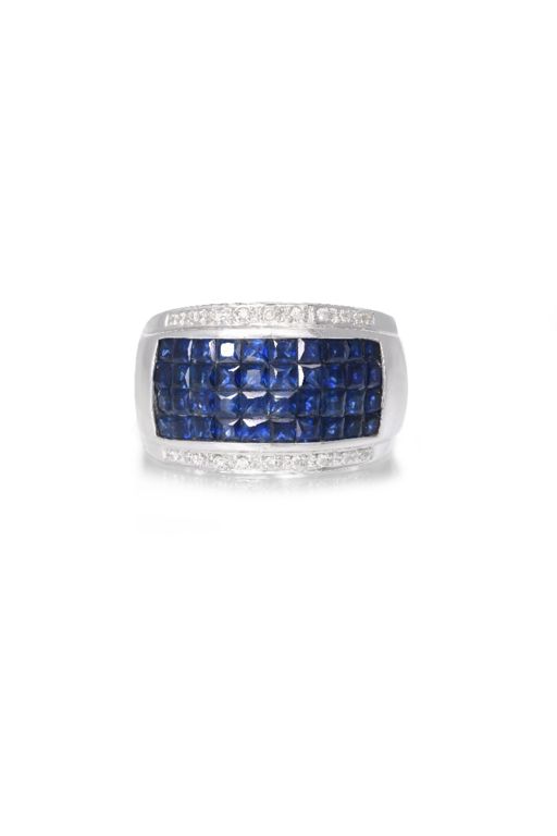 18k White Gold Sapphire and Diamond Band Ring