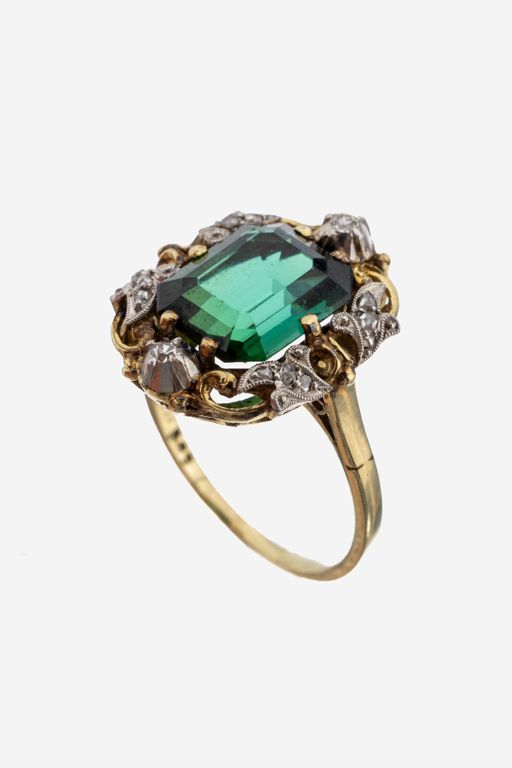 14k Gold Tourmaline and Diamond Ring