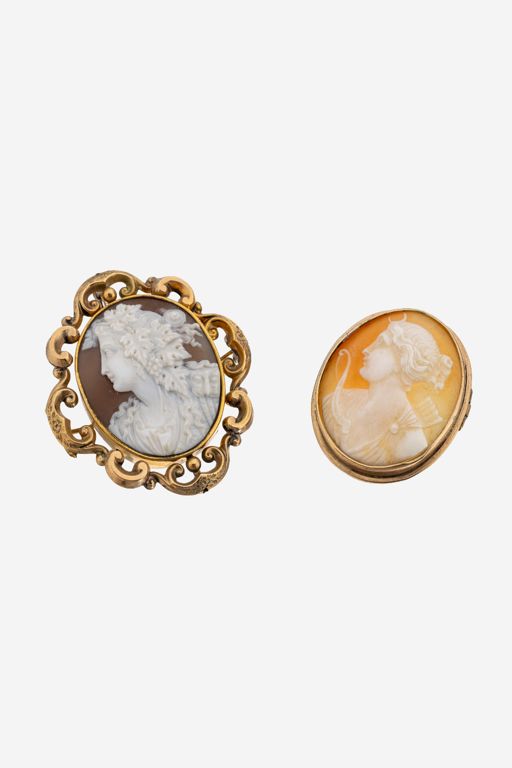 Two 8k Gold Cameo Brooches
