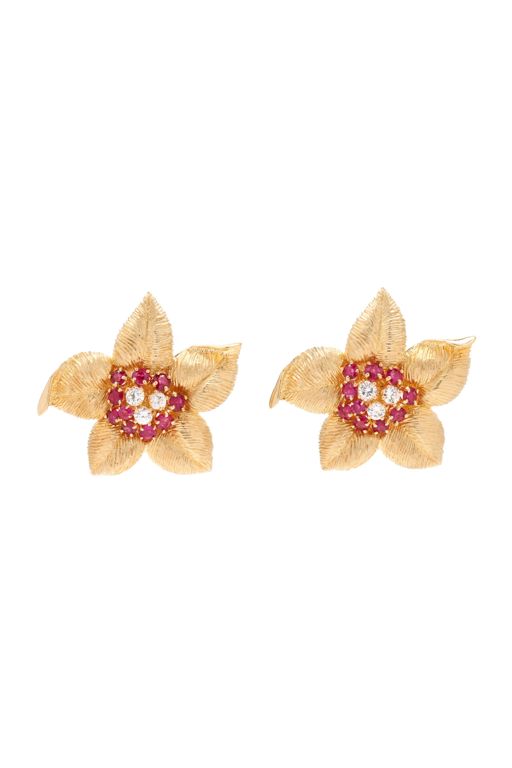 Pair of 14k Gold Ruby and Diamond Earrings