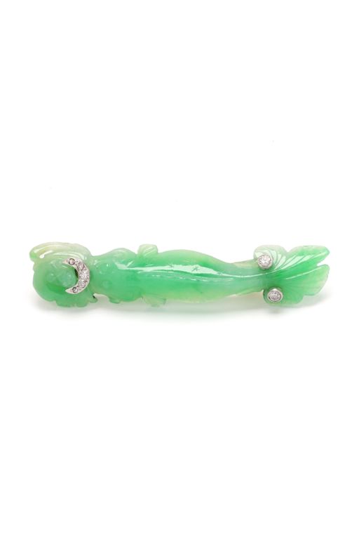18k Gold Jadeite Jade and Diamond Brooch