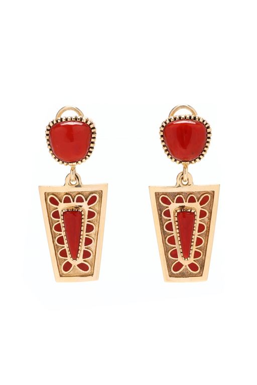Pair of 14k Gold Coral Earrings