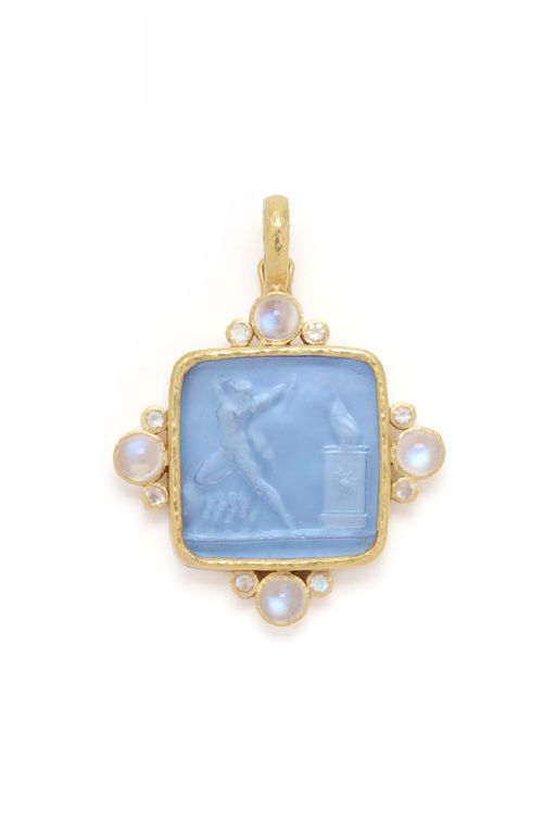 19k Gold Glass and Moonstone Pendant
