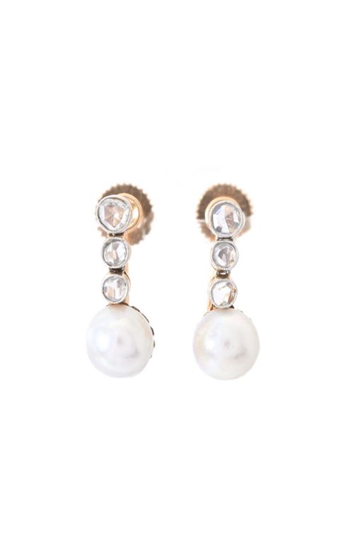 Pair of 18k Gold Pearl and Diamond Earrings