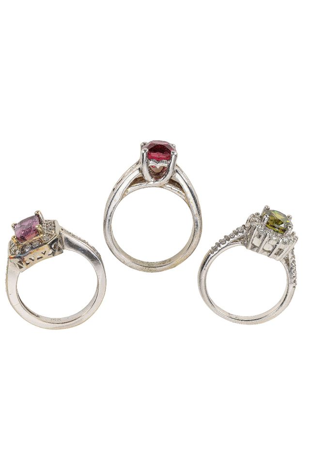 Three 14k White Gold Multi-Gem Rings